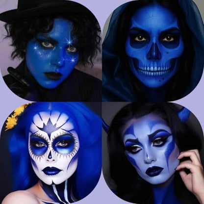 BOBISUKA Dark Blue Face Body Paint, Water-Based Face Painting Kit & Body Paints, Safe Non-Toxic Facepaint for Halloween Avatar Mystique Nebula Yondu Smurf Makeup Costume Cosplay Party Theater & Film - color: Dark Blue