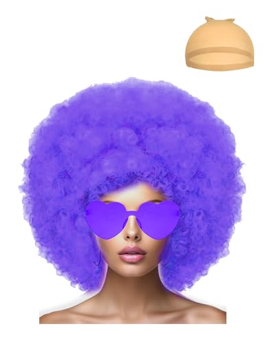 LIULIUBTY Short Bob Hair Wigs Straight with Flat Bangs Synthetic Colorful Cosplay Daily Party Neon Wig for Women + Free Wig Cap 12" Natural As Real (Afro, Purple) - color: Afro, Purple