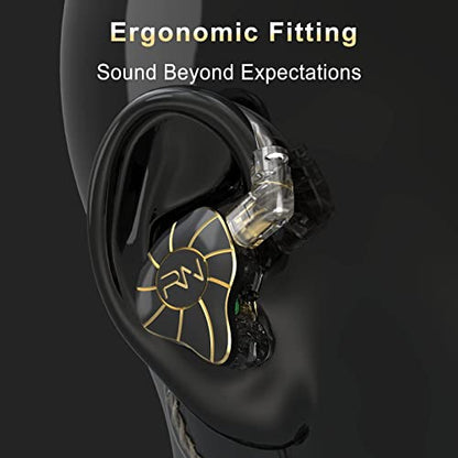 RevoNext HiFi IEM Earbuds with Microphone, 4BA+1DD Hybrid Driver Wired Earbuds, in Ear Monitor Headphones with Detachable Cable, Noise Isolating Earphones for Musicians, Gaming, Studio - color: Black