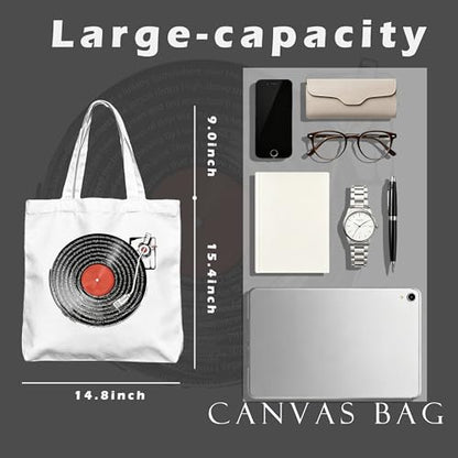 Aesthetic Music Floral Tote Bag for Women, Reusable Canvas Bag with Musical & Botanical Design, Daily Use Gift - color: White-music-012