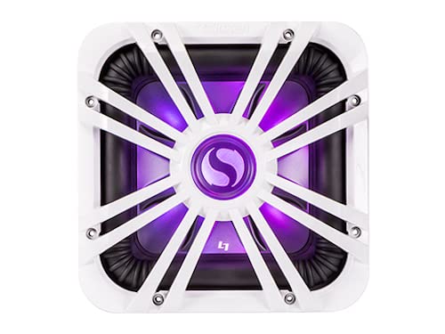 KICKER 10-inch (25cm) Square Subwoofer Grille for 11S10L7,LED, White | Illuminated woofer protection, rugged mesh speaker guard and cover, easy install, lights up your bass enclosure, 10 inch size