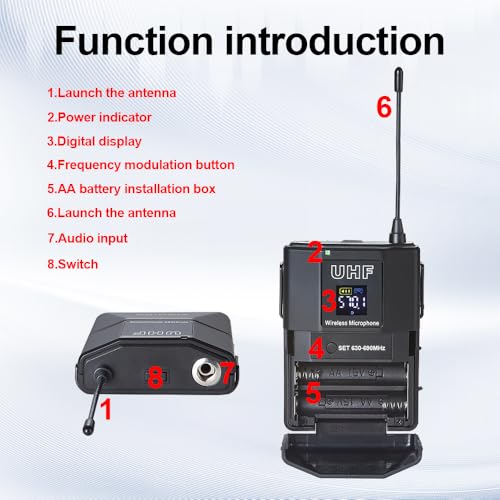 4 Channel UHF Wireless Microphone System with Lavalier Headset Mics, 4x50 Adjustable Frequencies, Ideal for Karaoke Meeting Church, 300ft Range (4 Bodypack)