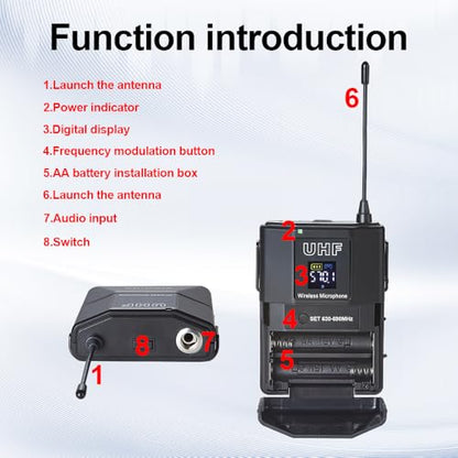 4 Channel UHF Wireless Microphone System with Lavalier Headset Mics, 4x50 Adjustable Frequencies, Ideal for Karaoke Meeting Church, 300ft Range (4 Bodypack)