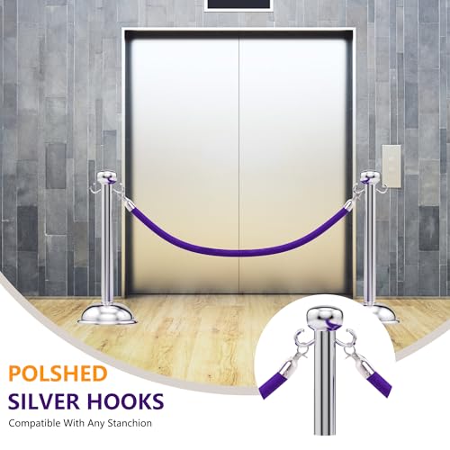 6.5 Feet Purple Velvet Hanging Ropes with Silver Polished Hooks(2PCS) | Crowd Control Stanchion Ropes fit for Movie Theaters,Church,Restaurants,Hotels,Grand Openings, Concert venues - color: Purple-6.5 Feet-Silver Plated Hooks-2PCS