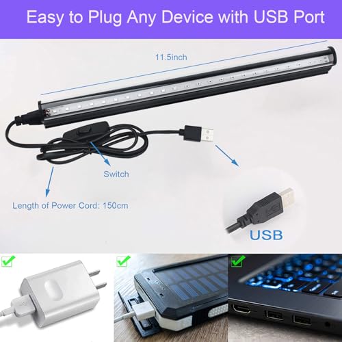 10W 1ft Blacklight Bar T5, 2 Pack UV LED Blacklight, 395-400nm Black Light Tube with USB+Switch+59in Cord, Black Lights for Glow Party, Bedroom, Body Paint, Fluorescent Poster, Birthday - size: T5-2Pack