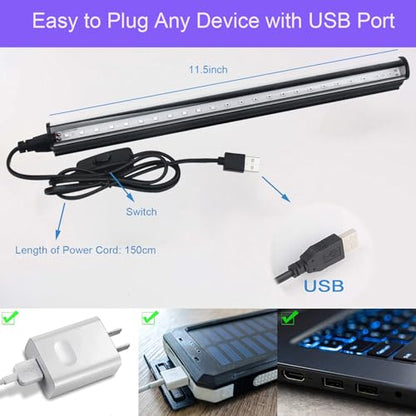 10W 1ft Blacklight Bar T5, 2 Pack UV LED Blacklight, 395-400nm Black Light Tube with USB+Switch+59in Cord, Black Lights for Glow Party, Bedroom, Body Paint, Fluorescent Poster, Birthday - size: T5-2Pack