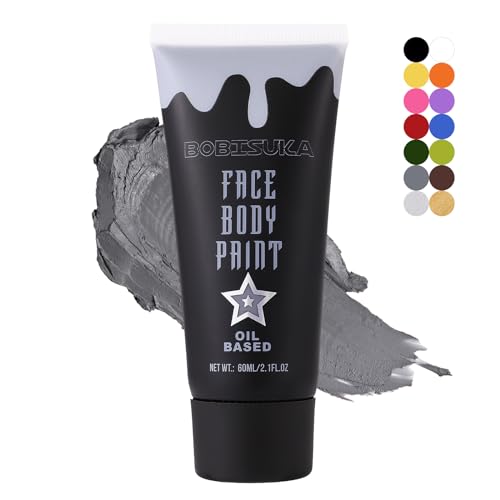 BOBISUKA Grey Face Paint, Oil-based Face Painting Kit for Grayscale Makeup, Cream Body Paint for Skull, Clown, Vampire Halloween Cosplay, Costume, Party, Stage, Theater, SFX Special Effect Makeup - color: Grey