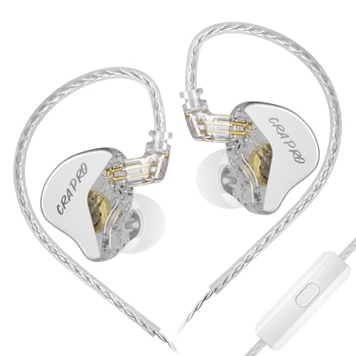 CCA CRA PRO in Ear Monitors, IEMs for Gaming, Ultra-Thin DLC Diaphragm Dynamic Driver Wired Gaming Earbuds, Deep Bass Clear Sound Ear buds IEM Headphones, in Ears for Singer Musician (Silver,with Mic) - color: CRAPRO Silver, size: With Mic