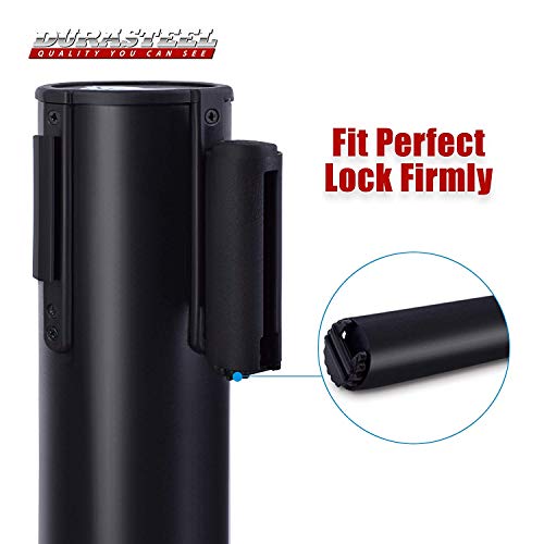 DuraSteel Crowd Control Barriers Line Dividers - Metal Stanchion Posts with 6.5ft Black Retractable Belt Ropes - for Store Queues, Airport Lines, Event Entries - 6 Set/Pack - color: Black Belt, style: Black Stanchion 6 Pieces + 1 Vert Frame