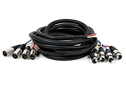 Monoprice XLR Male to XLR Female Snake Cable - 10 Feet- Black/Silver, 4-Channel, Metal Connector Housings Plastic and Rubber Cable Boots - size: 10 Feet