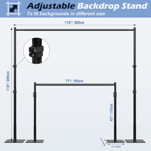 TOCRETOARE Heavy Duty Backdrop Stand, 10x10ft Pipe and Drape Backdrop Stand Kit with Upgrade Clip on Telescopic Poles Frame and Metal Base, Background Holder for Parties Wedding Birthday Photography - size: 10x10FT-with Upgrade Clip on
