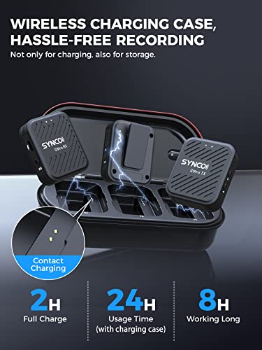 SYNCO Wireless Lavalier Microphones & System, G1(A2) Pro Lapel Mic Dual Pack with Charging Case Noise Cancellation 492FT 8H for Online Class/YouTube/Tiktok, Vlogging-Lav-Mics-for-Camera