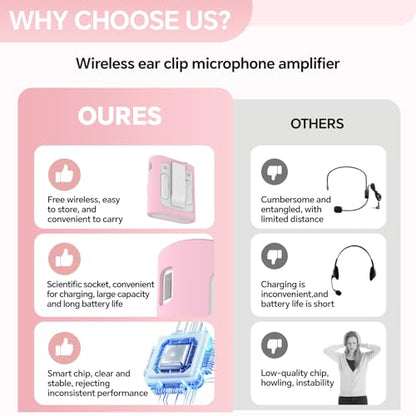 Voice Amplifier for Teachers, Portable Bluetooth Mini Personal Speaker with Wireless Lavalier Mic & Silicone Protective Cover, Ideal for Classroom, Conference and Tour Guide （Pink - color: pink
