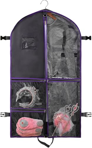 Garment Bags for Travel,Fabric Garment Bag with Pockets,Non-Woven Clothes Dance Costumes Covers And Mens Suit Pocket,40x24x3 Inch Dress Carry Storage,Large Garments Coat Protector (Black,Purple) - color: Black/Purple