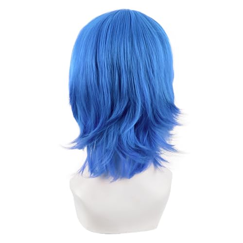 MapofBeauty 14 Inch Short Wolf Tail Side Bangs Party Wig, Blue | 35 cm Cosplay Wig, Synthetic - color: Blue