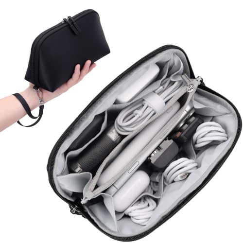 FYY Travel Cable Organizer - 8 Compartments, Lightweight, Water Repellent - color: Black, size: (M) 8.9"× 5.1"× 3.3"