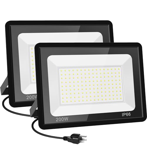 200W LED Flood Light Outdoor, 24000LM Bright Security Light, IP66 Waterproof Outdoor Lights, 5000K Daylight White Floodlight for Garage,Yard,Garden,Stadium,Playground,Arena(2 Pack) - size: 200w-2pack