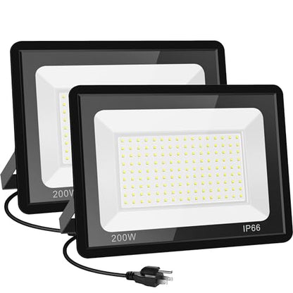 200W LED Flood Light Outdoor, 24000LM Bright Security Light, IP66 Waterproof Outdoor Lights, 5000K Daylight White Floodlight for Garage,Yard,Garden,Stadium,Playground,Arena(2 Pack) - size: 200w-2pack