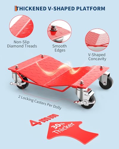 Wheel Dolly Set of 4, 6000LBS Capacity Heavy Duty Car Dollies Red | with 360° Rotational Wheel for Moving Cars, Trucks, Trailers, Motorcycles, and Boats - size: 6000LBS - 4 PCS