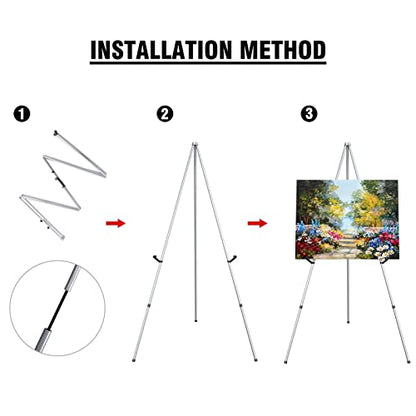 Portable Art Easel Stand 63 Inches - Picture Stands for Display w/Bag - Tabletop Art Easel Stand for Sign, Wedding Signs, Poster Stand, Painting Canvas Stand - Metal Tripod, Easels for Display, 2 Pack - style: 63 Inch Argent Silver (2 pack)