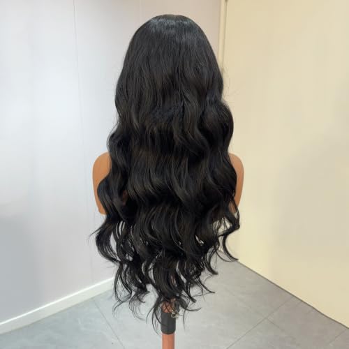RONGDUOYI 13X4 Long Body Wave Black Synthetic Lace Front Wig for Women - color: Black