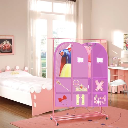 40" Girls Costume Garment Bag with Gusset, 4 Pockets Dance Costume Cover Bag, Waterproof Clothes Hanging Protector Cover, Foldable Travel Storage Cover Bag for Dance Theatre Beauty Pageants Sports