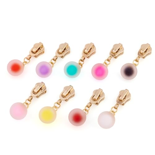 Sparkeads 9Pcs Round Alloy Resin Zipper Replacement Slider,Cute Zippers Sliders for Sewing,Metal Zipper Pull Replacement for DIY Tailor Craft Bag Luggage Clothing Wallet Costume Jacket Supplies-Ball - style: Ball