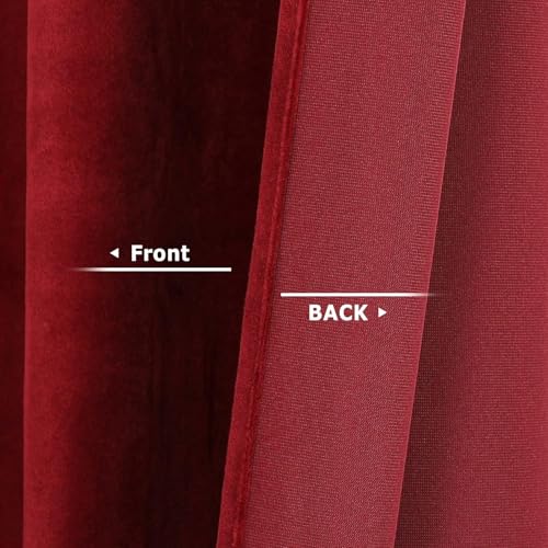 Benedeco Burgundy Red Velvet Blackout Curtains 52x63, Back Tab, 2 Panels | Elegant Room Darkening Thermal Insulated Energy Saving Noise Reducing Velvet Window Drapes for Living Room, Bedroom