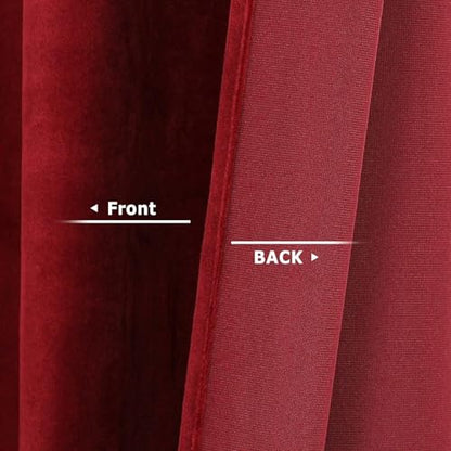 Benedeco Burgundy Red Velvet Blackout Curtains 52x63, Back Tab, 2 Panels | Elegant Room Darkening Thermal Insulated Energy Saving Noise Reducing Velvet Window Drapes for Living Room, Bedroom
