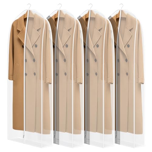 Zilink Leather Jacket Coat Storage Bags Dress Bags for Gowns Long 60 in | 7in Gussted, Wrinkle Free, Breathable, Dust Covers for Hanging Clothes for Leather Jacket Fur Coat Puffy Dress Storage, 4Pack - size: 60"-4pack