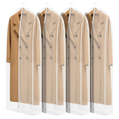 Zilink Leather Jacket Coat Storage Bags Dress Bags for Gowns Long 60 in | 7in Gussted, Wrinkle Free, Breathable, Dust Covers for Hanging Clothes for Leather Jacket Fur Coat Puffy Dress Storage, 4Pack - size: 60"-4pack