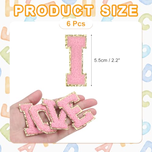 MECCANIXITY Chenille Letter Patches 2.2" Self Adhesive Alphabet I Stick on Embroidered Patch Sew on Letter Stickers Applique for Repairing Clothing Jeans Shoes Hats DIY(Pink, Pack of 6) - style: Letter-I
