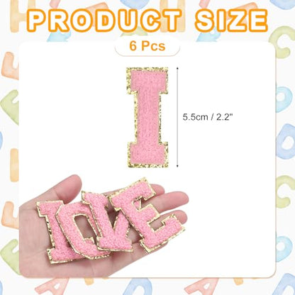 MECCANIXITY Chenille Letter Patches 2.2" Self Adhesive Alphabet I Stick on Embroidered Patch Sew on Letter Stickers Applique for Repairing Clothing Jeans Shoes Hats DIY(Pink, Pack of 6) - style: Letter-I
