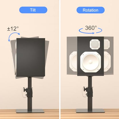 Suptek Free-Standing Speaker Stand Desktop Set, 9.6 x 8.8 inch Trays, Height Adjustment and Tilt, Universal Audio Holders for Computer and Bookshelf Speakers, Elevated Sound, 2 Pack, Black, SDM001T - color: Black, size: 9.6" x 8.8" x 14.2"