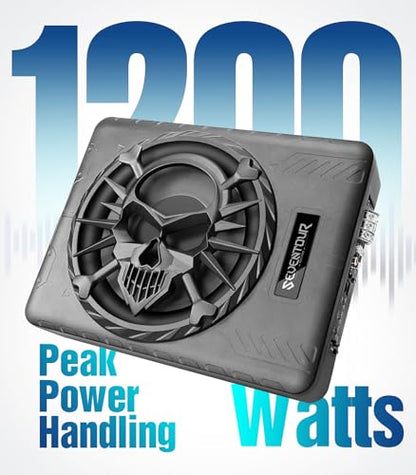 10" 1200W Under Seat Car Subwoofer and amp package，Subs with RGB LED Light | Built in Amplifier,Slim design,Include Mounting Wire Kit,Car/Truck Audio Sub Subwoofer