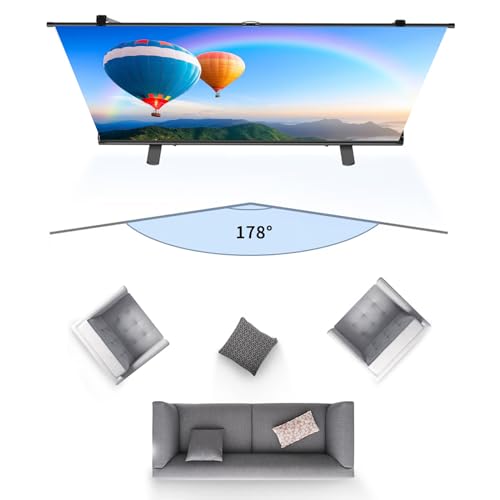Portable ALR Manual Pull Up Projector Screen,100 in Outdoor Projector Screen 178°Viewing Angle Portable Movie Screen 3D/4K HD 16: 9 Wrinkle-Free Design for Movie Home Theater Backyard Night
