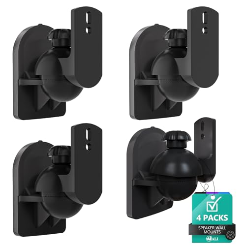 WALI Speaker Wall Mount, Surround Sound Speaker Stand with Adjustable Swivel Tilt Angle, Small Bookshelf Speaker Mount for Living Room, Home Theater, Hold up to 7.7 Lbs, (SWM402), 4 Pack, Black - size: Small