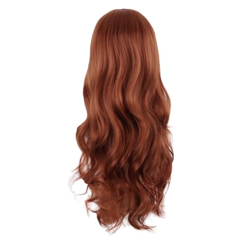 MapofBeauty 24 Inch Long Wavy Side Bangs Anime Cosplay Wig, Ginger Orange | 60 cm Synthetic Fiber Wig, Women, Charming, Party - color: Ginger Orange