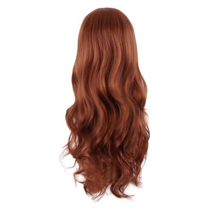 MapofBeauty 24 Inch Long Wavy Side Bangs Anime Cosplay Wig, Ginger Orange | 60 cm Synthetic Fiber Wig, Women, Charming, Party - color: Ginger Orange