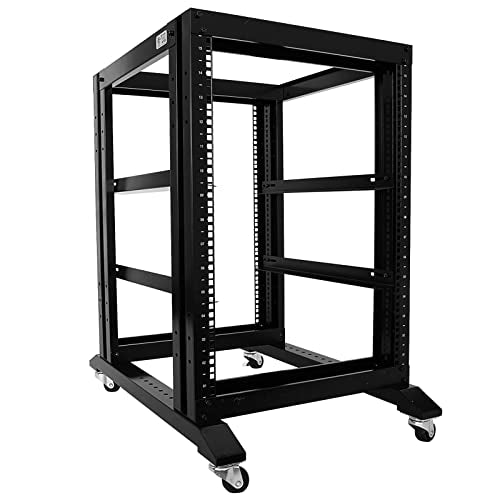 Server Rack Open Frame Rack 4 Post 19 inch Adjustable Server/Audio Rack Cold Rolled Steel (15U-24 Depth, Black-15U) - size: 15U-24"Depth