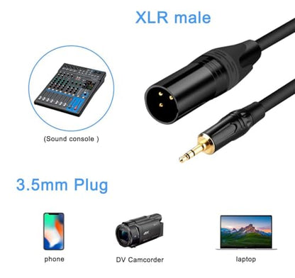 3.5mm to XLR Cable, 1.5 FT XLR to 3.5mm Unbalanced 1/8 inch Mini Jack Stereo to XLR Male Cord Adapter Mono Audio Cord for Cell Phone, La ptop, Speaker, Mixer - size: 1.5 FT
