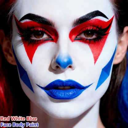 Go Ho Red White and Blue Face Paint Palette,Washable Patriotic Face Body Paint,4th of July Accessories, Face Painting Kit for Independence Day 250 Anniversary USA Face Makeup - color: Red White and Royal Blue