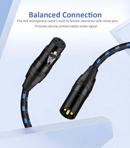 XLR Mic Cable 3-Pin XLR Male to Female Microphone Audio Cable, 20FT Black Blue Tweed Braided Balanced DMX AMP Instrument Patch Cords for Mixing Boards, Speaker Systems, Pro Audio, Preamps - size: 20FT/6M