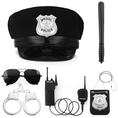 Police Costume Accessories Adjustable Cop Hat for Adults Boys Girls Police Officer Theater Dress Up Theme Party - color: Set-a