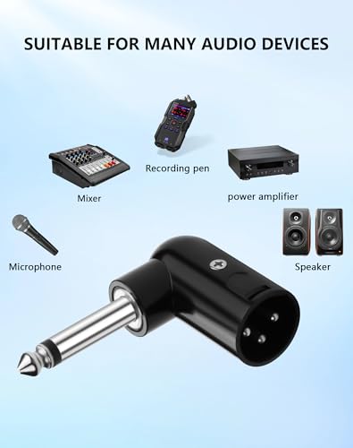 CERRXIAN XLR Male to 1/4" TS Mono Adapter, Unbalanced 3Pin XLR Male to 90 Degree 6.35mm Male Audio Adapter for Microphone, Mixer, Guitar Amp - size: Male