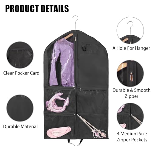 2 Pack Garment Bags for Travel Hanging Clothes,40inch Dance Bag,Dance Garment Bags For Dancers,Dance Competition Essentials,Dance Costume Garment bag For Kids Girls. - color: 2 Pack Black