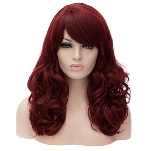 Cying Lin 18" Long Curly Wine Red Beehive Wig Bangs Heat Resistance Fiber Synthetic Hair Party Cosplay Halloween Wigs(RED WINE) - color: WINE RED