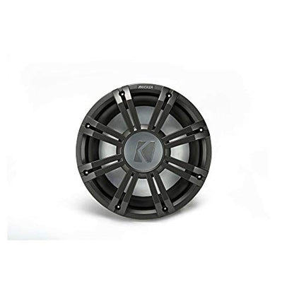 KICKER KMG10 10-Inch (25cm) Grille for KM10 and KMF10 Subwoofer, LED, Charcoal | Boat sub cover with built-in accent lighting, saltwater-ready dark gray guard, protects cone dockside, fits 10 inch drivers