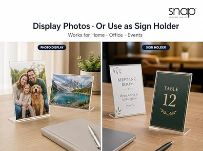 Set of 12 Snap - 4"x6" Clear Acrylic Self Standing Photo Frames - Perfect for Showcasing Memories in Style - Versatile and Durable Design for Home or Office Décor - Rectangular TableTop - Single Picture Frame