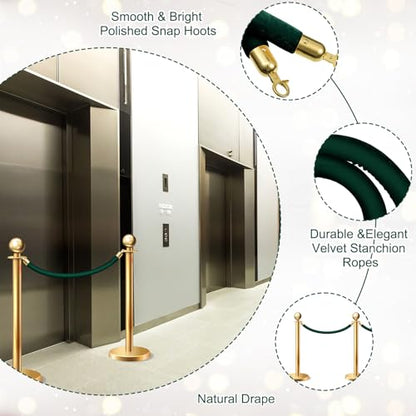 Fumete 6 Pieces Velvet Stanchion Rope Bulk 4 Feet Party Crowd Control Barrier Safety Velvet Rope with Gold Hook for Movie Theater Opening, Hotel, Carpet, Not Include Stanchion Post (Dark Green) - color: Dark green